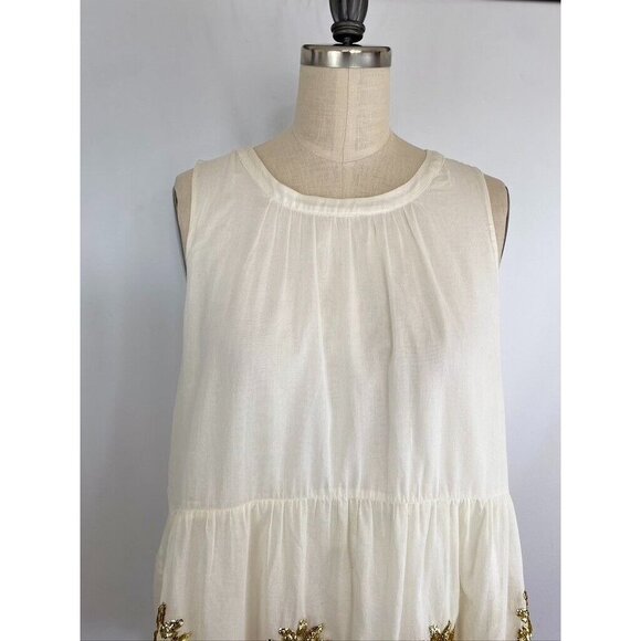 Maeve Anthropologie Simona Top Sm Sequined Cut Out Babydoll Blouse Ivory Gold - Picture 7 of 12